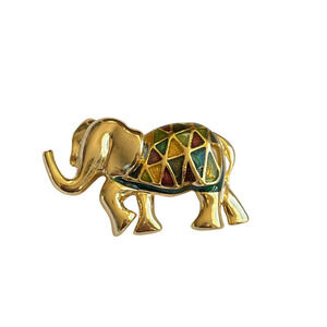 Gold tone Enamel Elephant Brooch